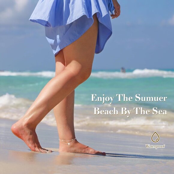 Sterling Silver Ankle Bracelets for Women,Gold Dainty Layered Waterproof Anklet - Picture 9 of 9